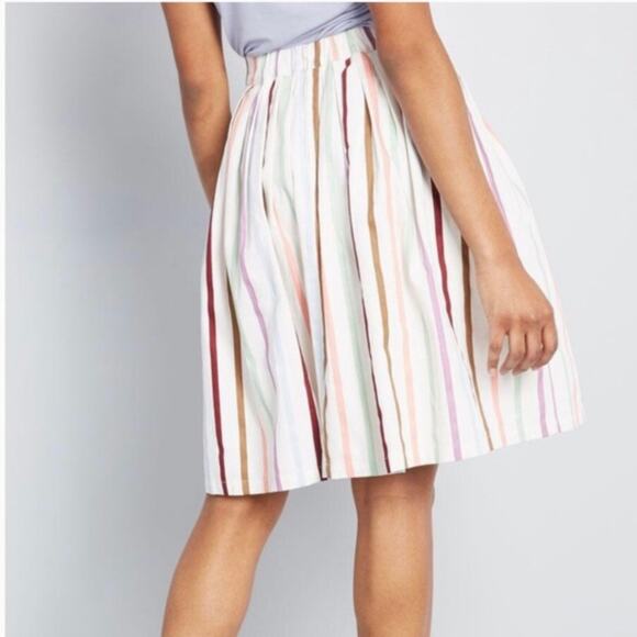ModCloth Aspiration Creation Pastel Striped A Line Pleated Skirt Sz.L - Picture 5 of 16